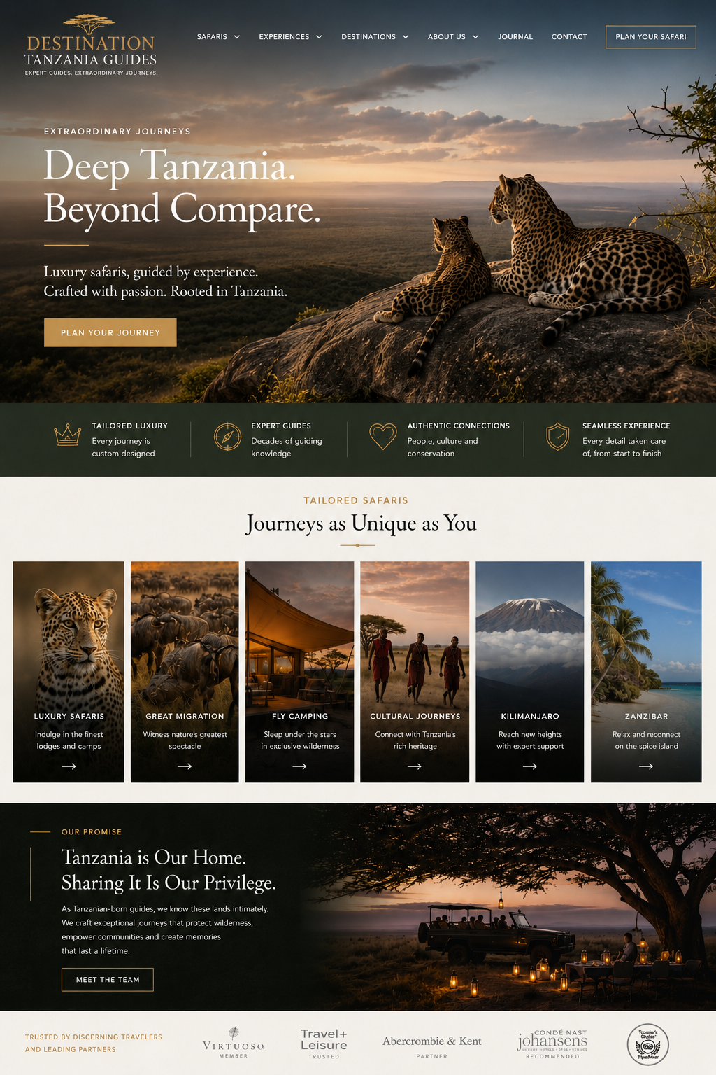Destination Tanzania Guides luxury safari homepage mockup